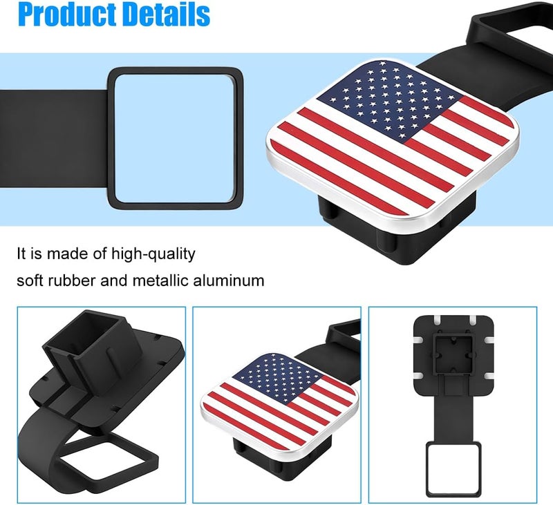 Sandfren 2 Inch Trailer Hitch Cover, American Flag Vehicle Square Mouth Protection Hook Dust-Proof Plug Cap, Auto Receiver Tube Hitch Plug Insert Accessories, Universal for SUV Truck RV (Silver/Red - Image 4
